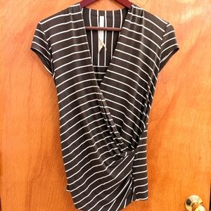 Anthropologie Bailey 44 brown stripe faux-wrap drape-front strechy top, size S